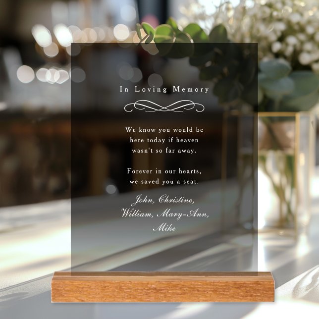 "In Loving Memory" Elegant Wedding Memorial  Acrylic Sign ("In Loving Memory" Elegant Wedding Memorial Black Gradient Acrylic Sign)