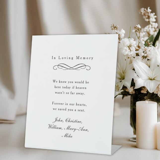 "In Loving Memory" Elegant Wedding Memorial White Pedestal Sign ("In Loving Memory" Elegant Wedding Memorial White Pedestal Sign)