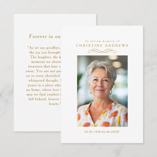 "In loving Memory" Elegant White Photo Prayer (Front/Back)