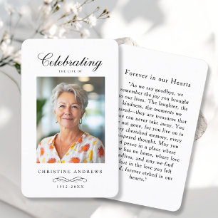 "In loving Memory" Elegant White Photo Prayer  Business Card