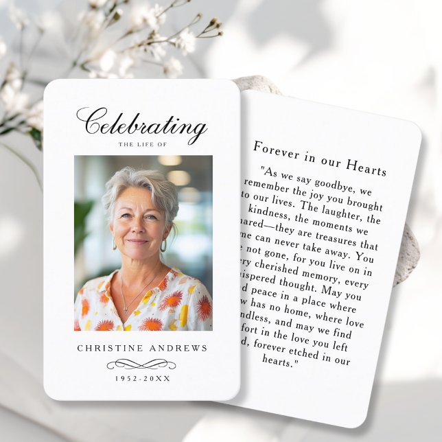 "In loving Memory" Elegant White Photo Prayer  Business Card ("In loving Memory" Elegant White Photo Prayer Business Card)