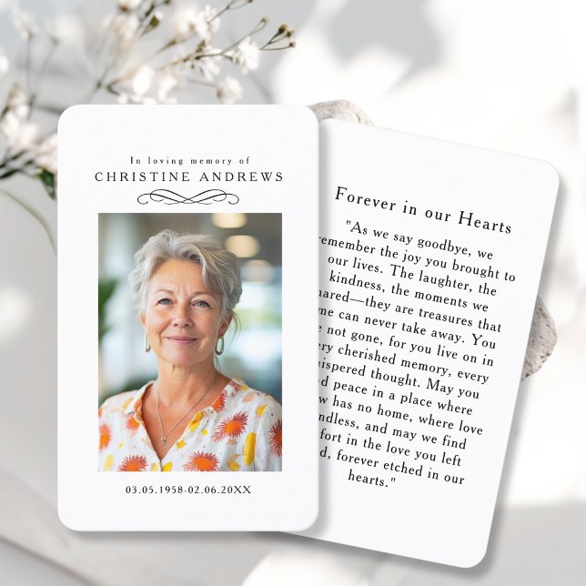 "In loving Memory" Elegant White Photo Prayer  Business Card ("In loving Memory" Elegant White Photo Prayer Business Card)