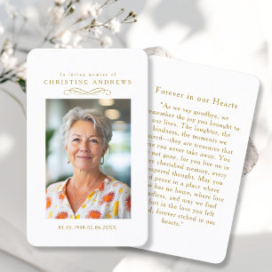 "In loving Memory" Elegant White Photo Prayer Business Card