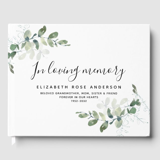 In Loving Memory Eucalyptus Funeral Guest Book (Front)