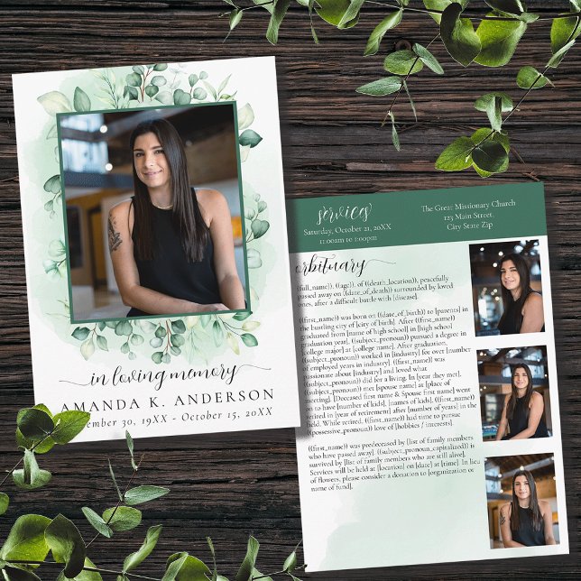 In Loving Memory Eucalyptus Greenery Obituary Programme (Creator Uploaded)