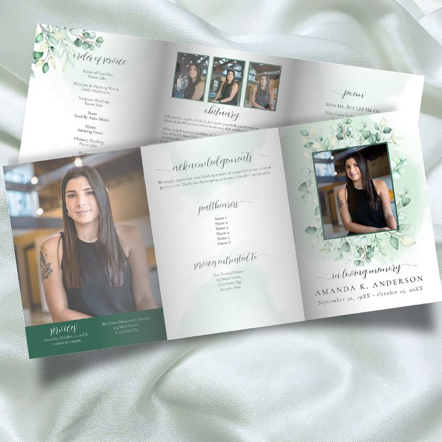 In Loving Memory Eucalyptus Greenery Services Tri-Fold Programme (Creator Uploaded)