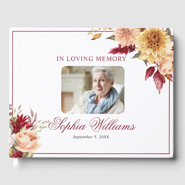 In Loving Memory Fall Flowers Funeral Guest Book (Front)