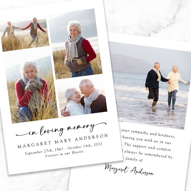 In Loving Memory Five Photos Funeral Sympathy Thank You Card (Creator Uploaded)