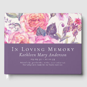 In Loving Memory Floral Butterfly Memorial Funeral Guest Book