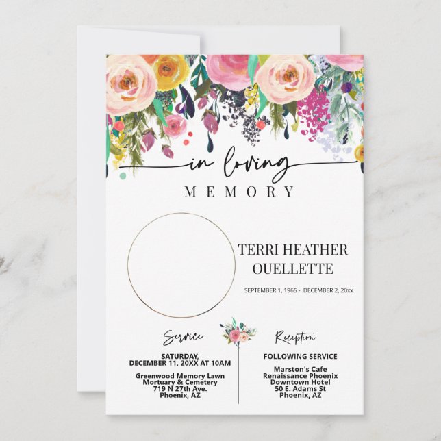 In Loving Memory Floral Funeral Memorial Service Invitation (Front)