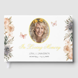 In Loving Memory Floral Photo Guest Book