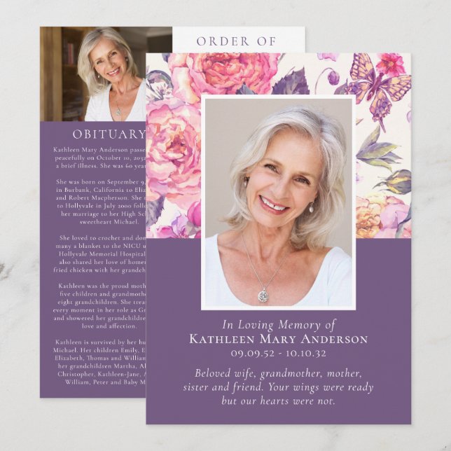 In Loving Memory Floral Photo Memorial Service  Programme (Front/Back)