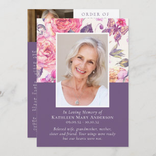In Loving Memory Floral Photo Memorial Service Programme