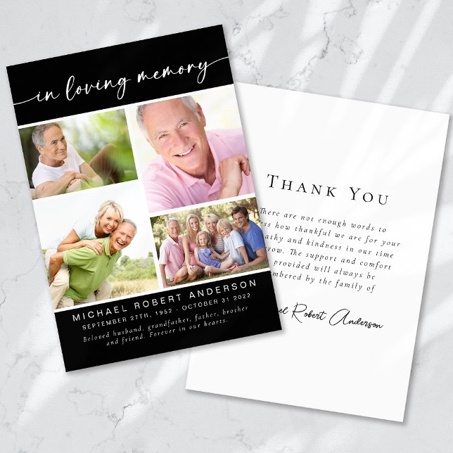 In Loving Memory Four Photo Collage Funeral Thank You Card (Creator Uploaded)