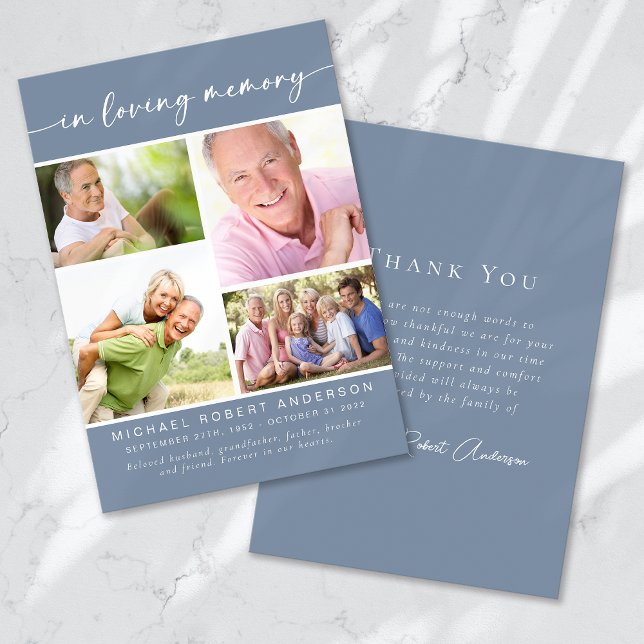 In Loving Memory Four Photo Collage Funeral Thank You Card (Creator Uploaded)