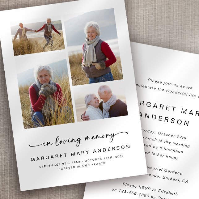 In Loving Memory | Four Photos Funeral Memorial Invitation (Creator Uploaded)