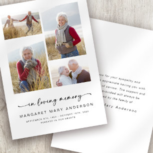 In Loving Memory   Four Photos Funeral Sympathy Thank You Card