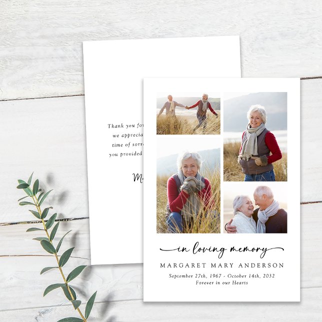 In Loving Memory Four Photos Funeral Sympathy Thank You Card (Creator Uploaded)