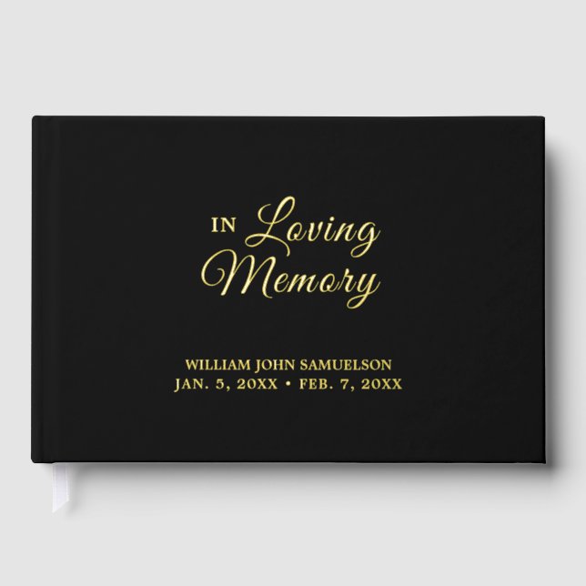 In Loving Memory Funeral Black Gold Guest Book (Front)