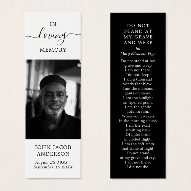 In Loving Memory Funeral Card Poem Card (Front & Back)
