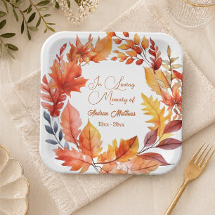 In Loving Memory Funeral Fall Floral Paper Plate