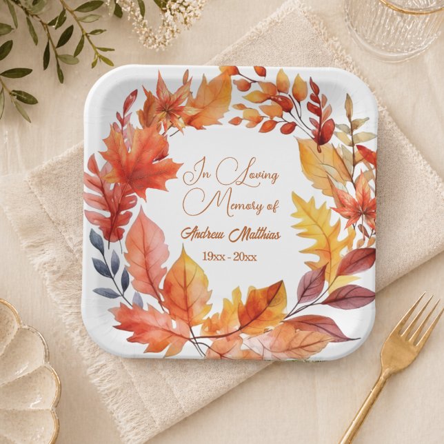 In Loving Memory Funeral Fall Floral Paper Plate (Creator Uploaded)