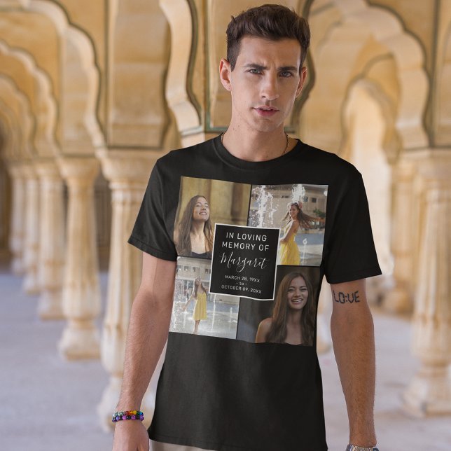 In Loving Memory Funeral Memorial 4 Photo Collage T-Shirt (Creator Uploaded)