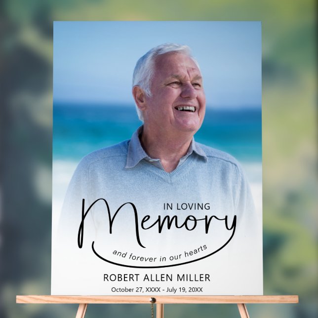 In Loving Memory Funeral Memorial Photo Acrylic Sign (Neutral)