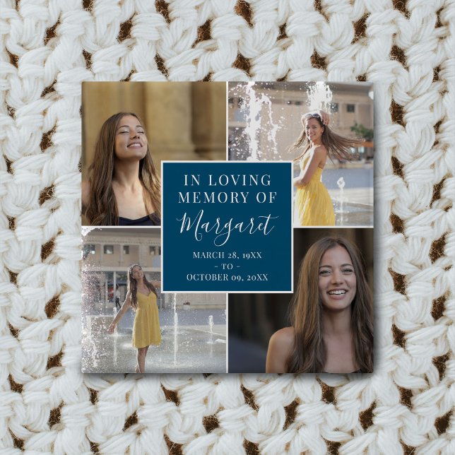 In Loving Memory Funeral Memorial Photo Collage 15 Cm Square Badge (Creator Uploaded)