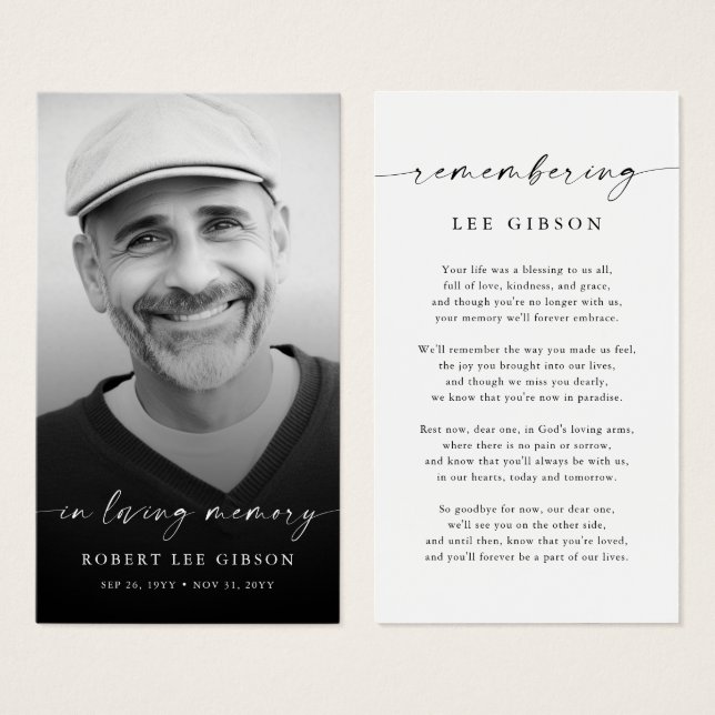 In Loving Memory Funeral Memorial Prayer Card (Front & Back)