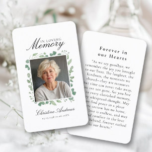 "In Loving Memory" Funeral Photo Prayer  Business Card