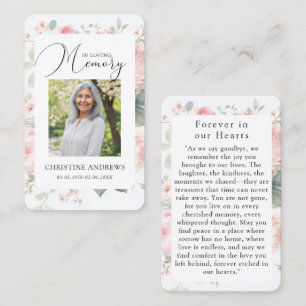 "In Loving Memory" Funeral Roses Photo Prayer Business Card