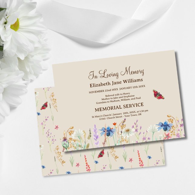 In Loving Memory Funeral Wildflower & Butterfly  Invitation (Creator Uploaded)