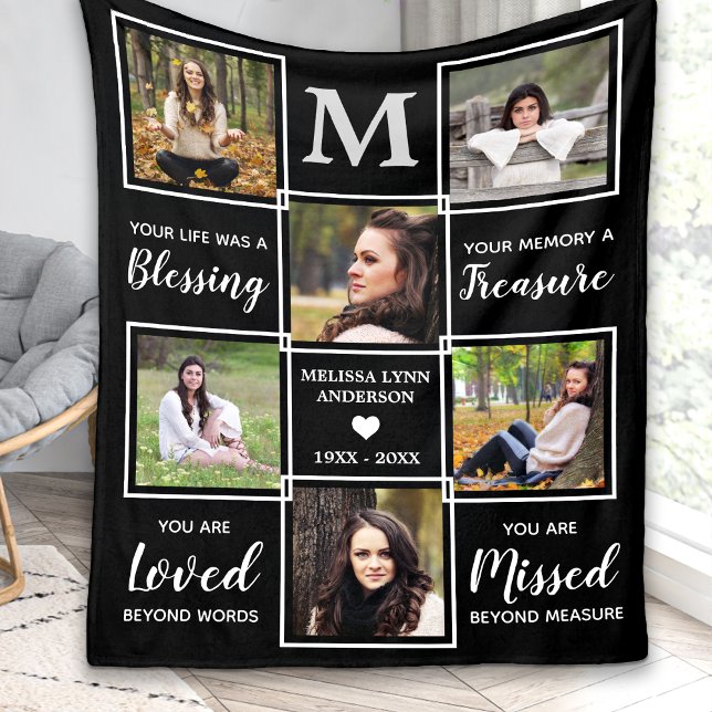 In Loving Memory Gift 6 Photo Unique Memorial Fleece Blanket (Creator Uploaded)
