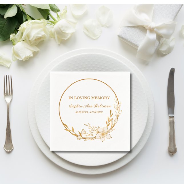 In Loving Memory Gold Floral Funeral Memorial Napkin (Creator Uploaded)