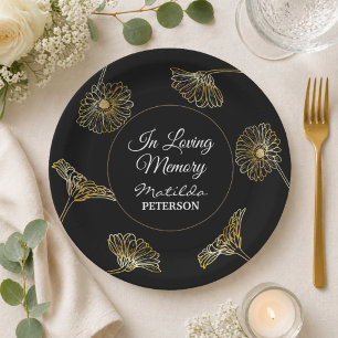 In Loving Memory Gold Flowers Funeral  Paper Plate