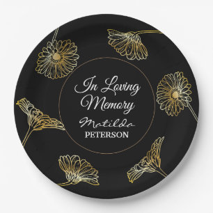 In Loving Memory Gold Flowers Funeral  Paper Plate
