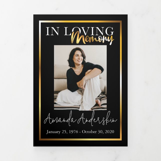 In Loving Memory Gold Frame Black  Tri-Fold Programme (Cover)