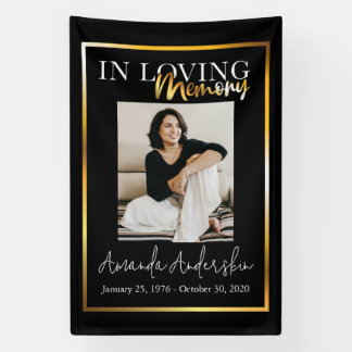 In Loving Memory Gold Funeral Memorial Photo Banner
