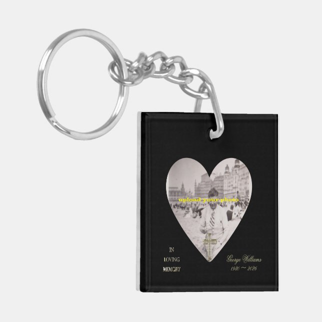 In Loving Memory Golden Cross Heart Shape Photo Key Ring (Front Left)