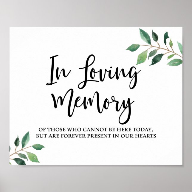 In Loving Memory Greenery Calligraphy Wedding Sign (Front)