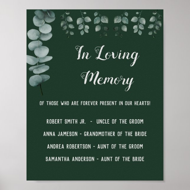 In Loving Memory Greenery Eucalyptus Wedding Sign (Front)