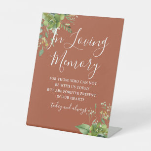 In Loving Memory Greenery Terracotta Wedding Pedestal Sign