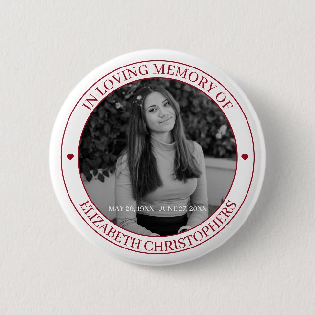 In Loving Memory Heart Custom Photo Memorial 6 Cm Round Badge (Front)