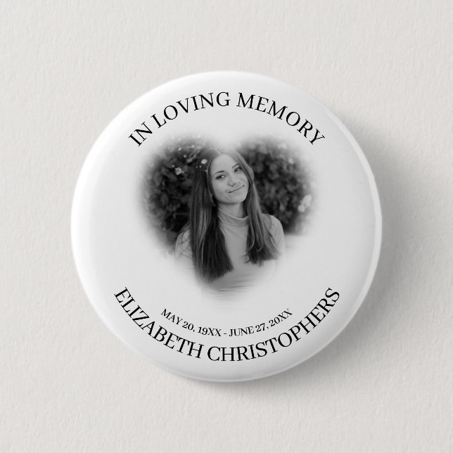 In Loving Memory Heart Frame Custom Photo Memorial 6 Cm Round Badge (Front)