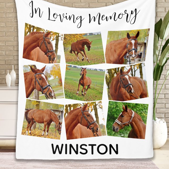 In Loving Memory Horse Memorial Photo Collage Fleece Blanket (Creator Uploaded)