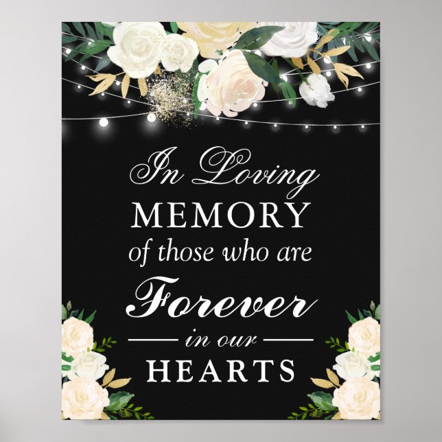 In Loving Memory Ivory White Floral Wedding Sign (Front)