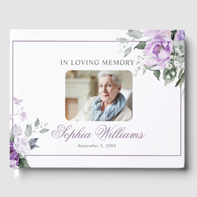 In loving Memory Lavender Floral Guest Book (Front)