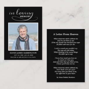 In Loving Memory Letter From Heaven Funeral Card