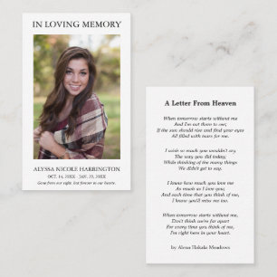 In Loving Memory Letter From Heaven Funeral Card